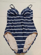 Kona Sol Swimsuit Size Large One-Piece Navy White Stripes Padded Beach