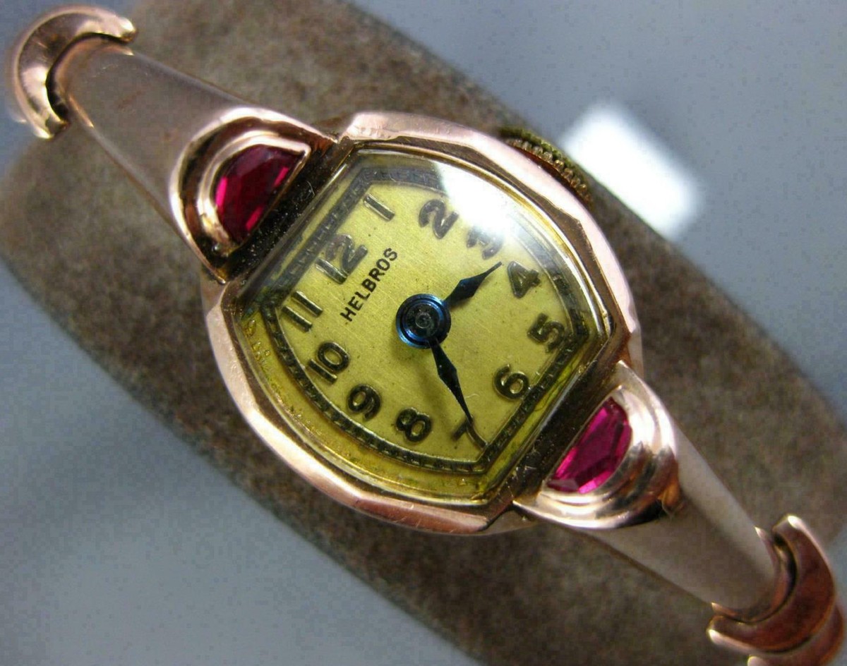 ANTIQUE ART DECO HELBROS .20CT AAA RUBY 14KT ROSE GOLD 3D HEXAGON