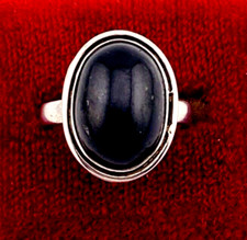 Black Onyx Oval Cabochon Sterling Silver Ring Sz 6.5 Vintage Artisan Made