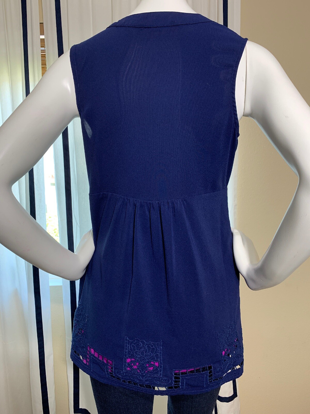 Forever 21 Navy Purple Boho Empire Cut Sleeveless Top… Gem