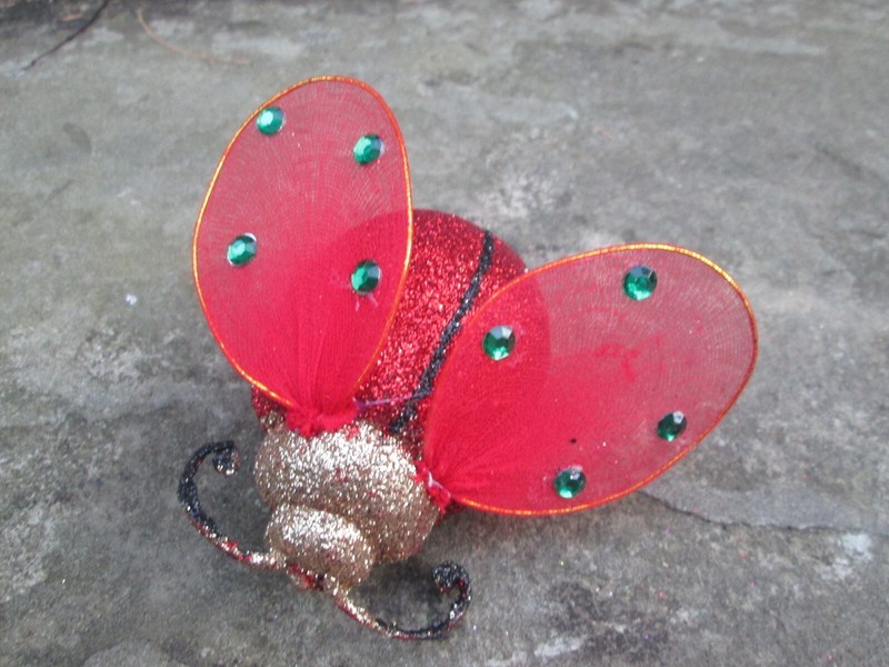 GOLD WING NET GLITTER LADY BUG CLIP ON ORNAMENT HOLIDAY RHINESTONE TREE SPRING