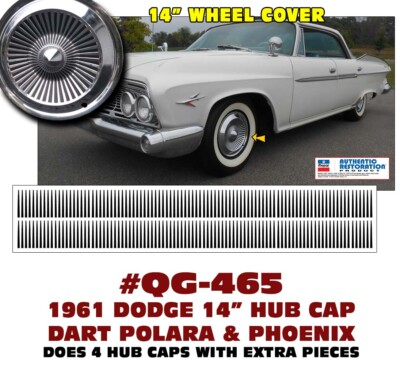 SP QG-465 1961 DODGE  DART - 14'' HUB CAP DECALS - PHOENIX and POLARA