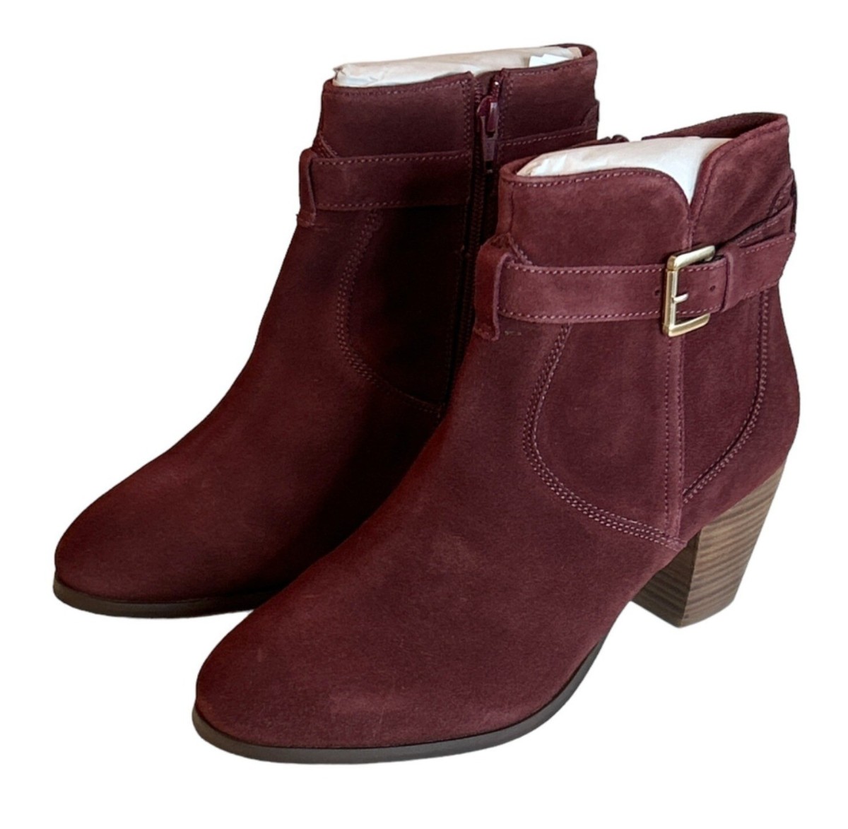 Diba Women's Sleek Bootie Burgundy Block Heel Ankle Buckle Leather