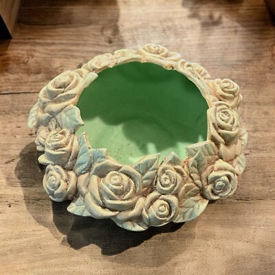 VTG Atlantic Mold Peach, Mint, Glitter Floral Bowl Decorative Hand Painted 5 