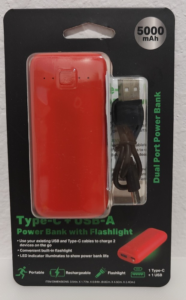 Portable 5000mAh Power Bank with Flashlight and Dual USB Ports