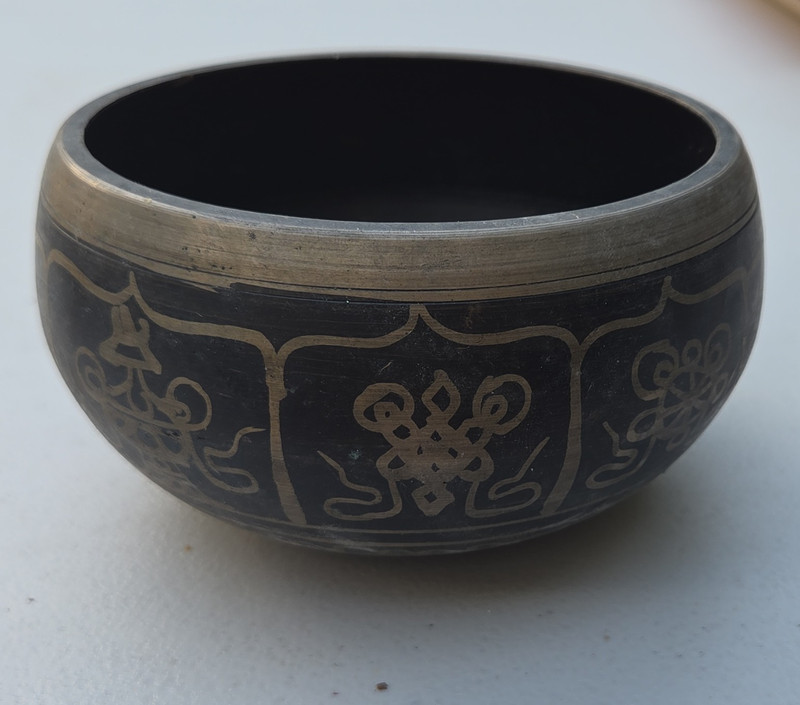 Jambati Singing Bowl Metal Brass Engraved Decorative Symbolic Designs Inlay