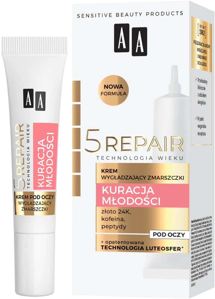 AA Smoothing Anti Wrinkle Eye Cream 24K Gold Caffeine Peptides 15ml