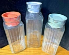 Anchor Hocking Glass Canister Set 3 Ribbed Pour Spout Containers Lids Vintage