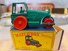 1962 Lesney Matchbox #1 Diesel Road Roller Aveling Barford w/Original Box