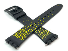 For Vintage Men's Swatch Plastic Black w/ Yellow Dots 17mm Watch Strap