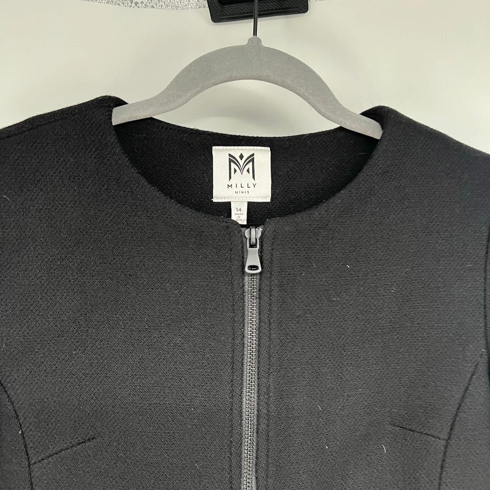 Milly Minis Ostrich Feather Virgin Wool Blend Coat Girls Sz 14 Black Multi Tweed - Image 4 of 4