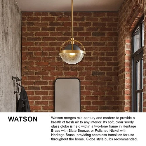 Hinkley Watson Medium Pendant - Mid-Century Modern, Clear Seedy Glass Globe, - Picture 4 of 8