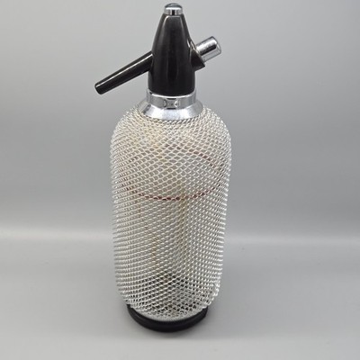 Kovocas Merkuria Czech Glass Metal Mesh Soda Siphon Seltzer Bottle