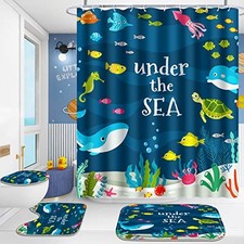 4 Pcs Bathroom Shower Curtain Sets,Kid's Shower Curtain Sets with Color-01