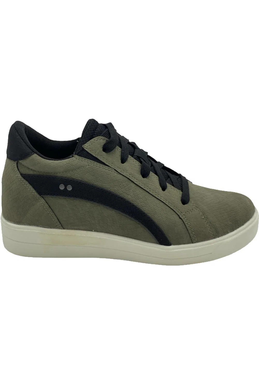 Ryka Leather Lace-Up Sneakers with Animal Accent Viv Vetiver