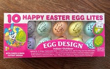 Vintage NOS PAMIDA Pastel Happy Easter Egg Lites 10 Light String Chick Cutout