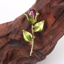 1pc Purple Rose Bud Brooch with Green Leaves - Friend Gift, Fits Dresses 