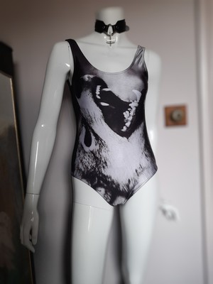 Size L/UK 10-12 Drop Dead Clothing ''Rabid''/Wolf swim costume/one-piece/body suit