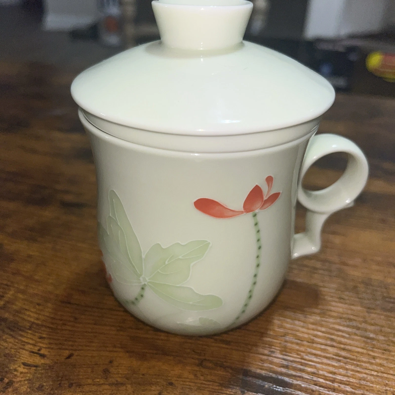 Teavana Fine China Porcelain Raised Lotus Blossom 3-Piece Tea Infuser Jade Color