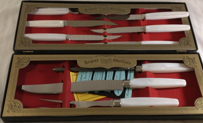 Regent Sheffield Stainless Steel Knife Fork Set White Glossy with Case