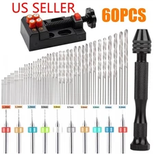 60Pcs Mini Micro Hand Drill Bits Set Small Manual Keyless Chuck Pin Vise Rotary