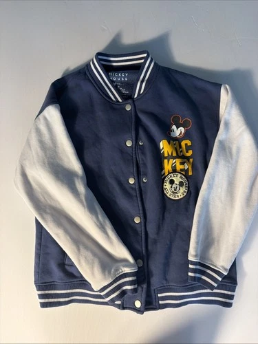 Disney Mickey Mouse Varsity Jacket Snap Front Blue White Men’s Medium image 2