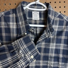 Brooks Brother Men  s Large Long Sleeve Shirt Regent Fit Plaid Button-Down Blue