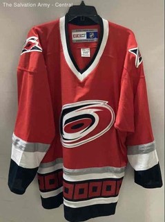 CCM Mens Red Black White Carolina Hurricanes Hockey NHL Jersey Size Large
