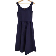 Quince Women Cotton Mixed Media Tank Midi Dress Navy M
