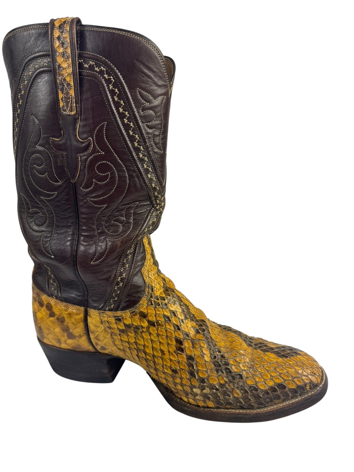 Luchesse Brown Leather Snake Skin Python Cowboy B… - image 4