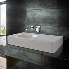 Lavabo rettangolare grande in resina pietra bianca 800 mm labirinto - senza foro rubinetto