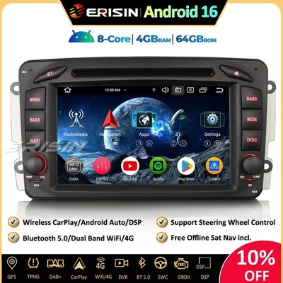 DAB+Android 16 GPS Autoradio Mercedes A/C/G/CLK Classe W209 W203 Viano Vito W463 - Photo 1/4
