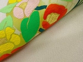 7601828: JAPANESE KIMONO JAPANESE NAGOYA OBI / WOVEN CAMELLIA