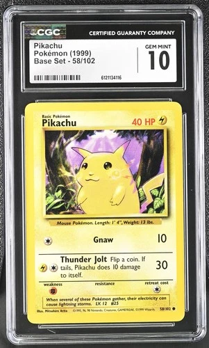 CGC 10 GEM MINT Pikachu 1999 Base Set 58/102 Pokemon Card