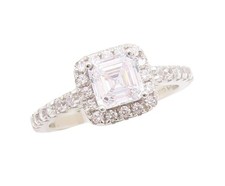 925 Sterling Silver Vintage Ring Square Cut Halo CZ Bands Sz 6 RG29871