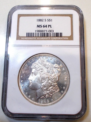1882 S MORGAN SILVER DOLLAR! GRADED MS64 PL BY NGC! STRONG MIRRORS!