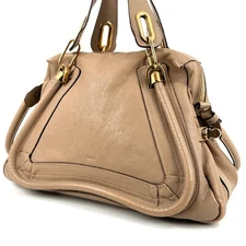 Chloe Paraty 2way Medium Hand bag Shoulder Bag Beige Leather Authentic
