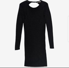 ZARA : Black Glittery Long Sleeve Knit Dress With Open Back : 1822/002 : L