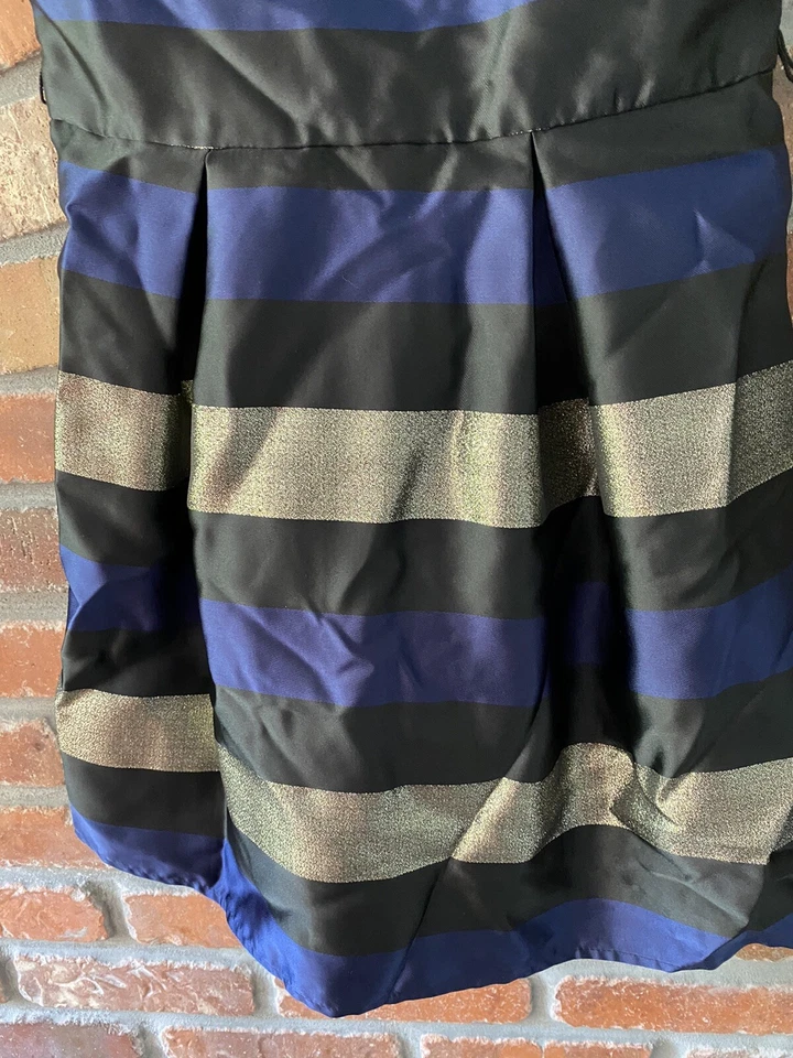 Amy Byer girls kids dress Holliday Hanukkah party dress Blue Gold Striped Sz 10 - Image 3 of 4