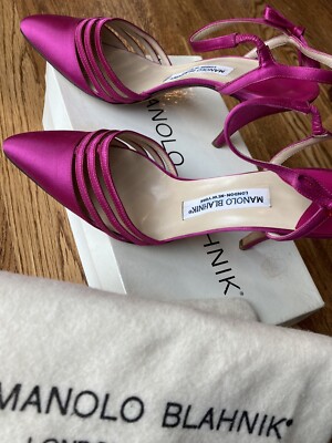 New Vtg Manolo Blahnik Strappy Ankle Silk Satin Sandals Heel