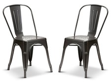 2 Graphite Grey Tolix Style Stacking Dining Chairs Metal Industrial Kitchen Cafe