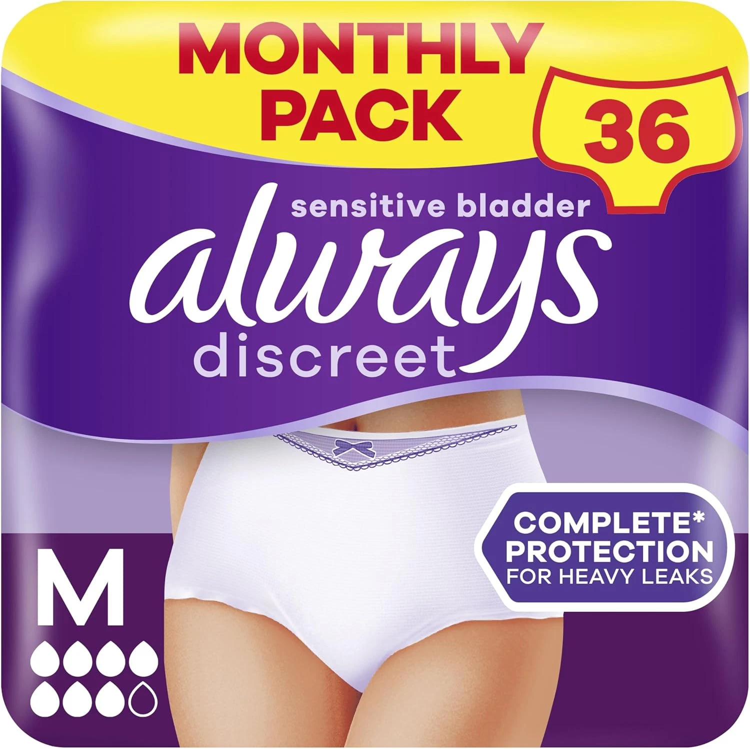 Always Discreet Incontinence Pants Women, Medium, UK Size 10-16, White, Absorben