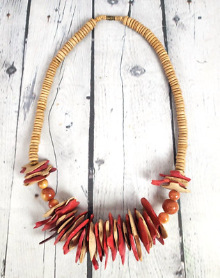 Large Wooden Beaded Chunky Beach Island Style Necklace Costume Jewelry