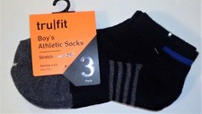 Tru Fit Boys 3pk Athletic Ankle Socks Stretch WickDRY Socks Size 4-6.5 NWT