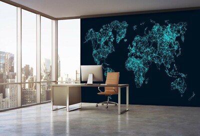 3D Black Green A335 World Map Wallpaper Wall Mural Removable Self-adhesive Amy