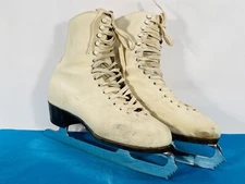 Vintage Stanzione Figure Skates Ice 1960's Custom Fit White Buck Strauss Blades