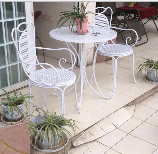 Indoor Outdoor Table Chair Patio Set White Metal Garden Balcony Cafe 3 Pcs For Sale Online