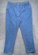 BooHoo Blue Denim Mom Jeans Womens 16 UK 20 Dark Wash 30" Inseam High Rise