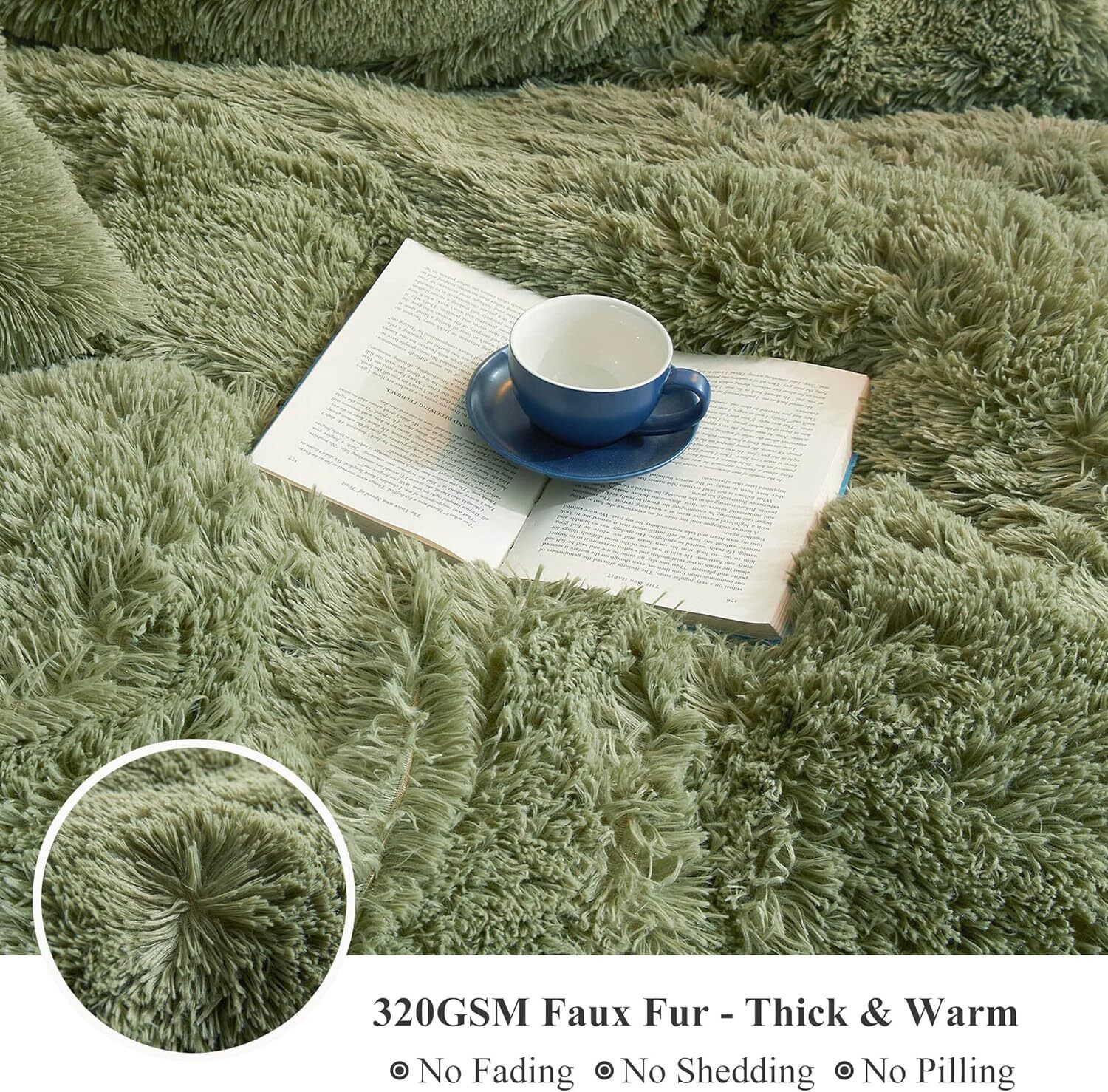 XeGe Luxury Faux Fur Throw Blanket, Sage Green Soft 50x60 Fluffy