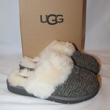 NEW UGG COZY KNIT SHEARLING SWEATER  SLIPPERS GRAY SZ 10